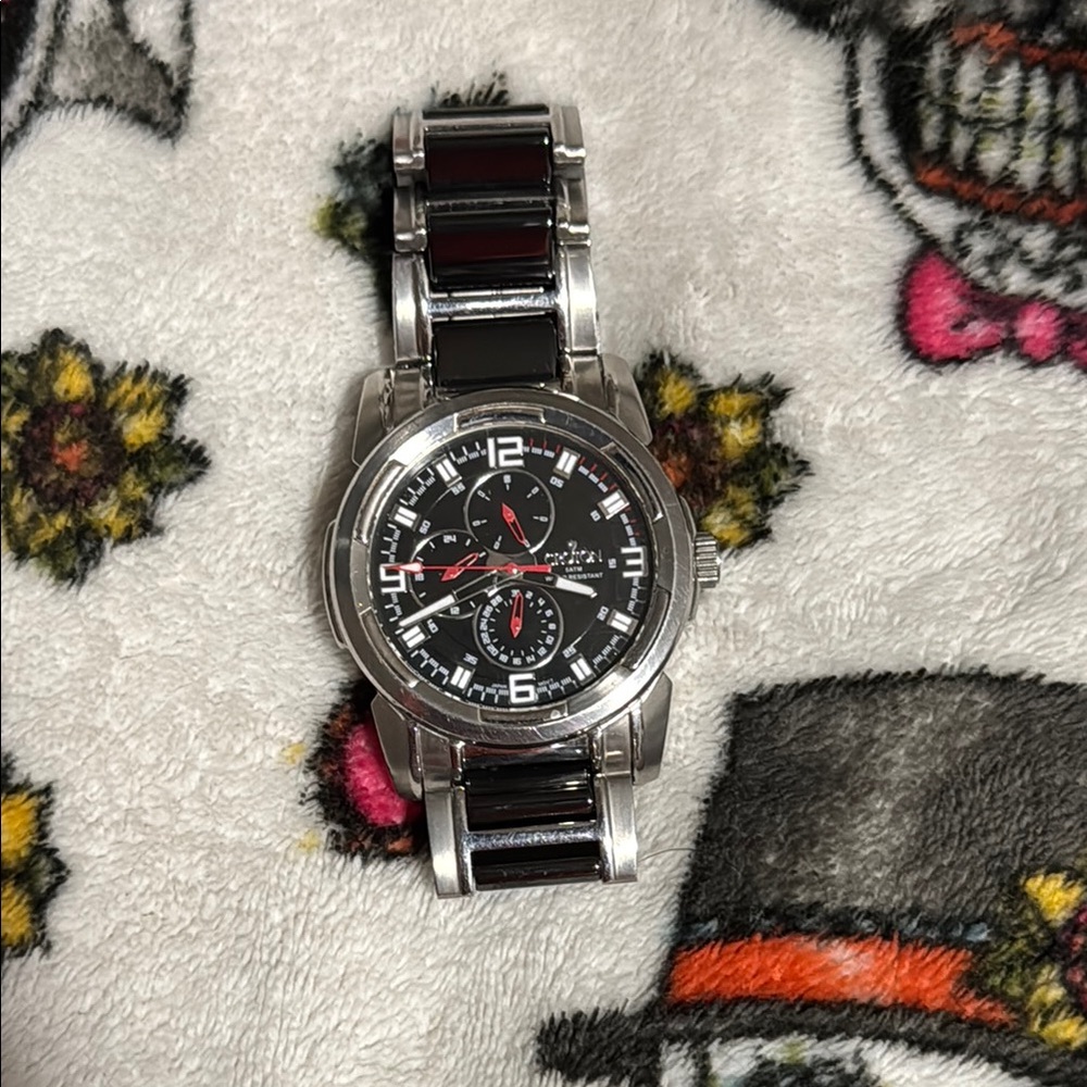 Black and Silver Croton Chronograph Watch